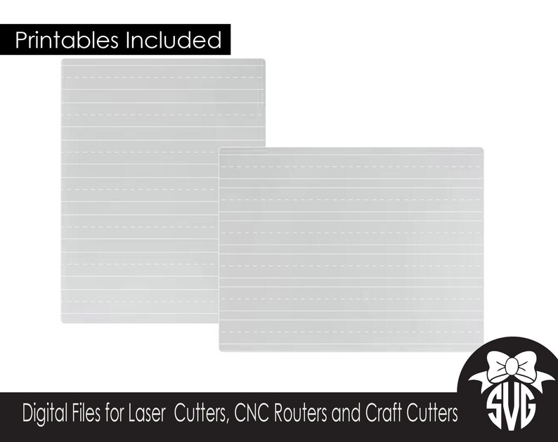 May include: Two printable lined paper sheets for craft cutters, laser cutters, and CNC routers. The sheets are grey with white lines.