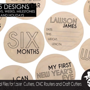 45 Baby Monatliche Meilenstein und Feiertagsfoto Marker | Bezahlbar | Glowforge Shilouette Cricut | SVG DXF PNG | Laser Vinyl schneiden |37