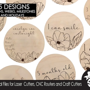 45 Magnolia Baby Monatliche Meilenstein und Feiertagsfoto Marker | Glowforge Shilouette Cricut | SVG DXF PNG | Laser Vinyl schneiden |38