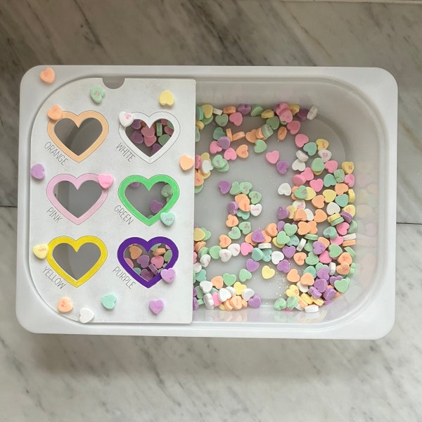 Valentine's Day Candy Heart Sensory Bin Lid | Ikea Trofast Flisat Insert | Large and Small | Color | Glowforge | SVG File | Laser Cutting