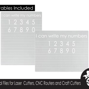May include: Two printable worksheets for learning to write numbers. Each worksheet has the text "I can write my numbers" and the numbers 1 through 9 printed above lined spaces for writing practice.