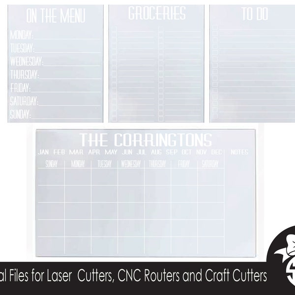 Family Command Center Collection | Calendar Menu Planner Grocery and To Do List  | Digital Cut File | Glowforge | SVG File | Laser Cutting