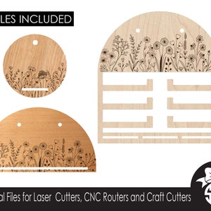 Strikhouder met wilde bloemen voor hoofdbanden en strikken | Digitaal snijbestand | Glowforge | SVG DXF-bestand | Lasersnijden