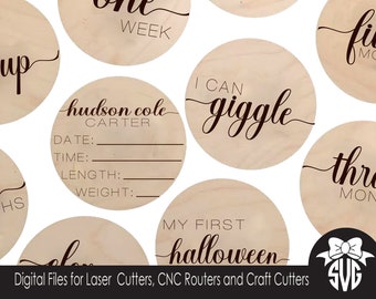 Baby Monthly Milestone and Holiday Photo Markers | Digital Cut File | Glowforge Cricut Shilouette | SVG File | Laser Cutting | 25