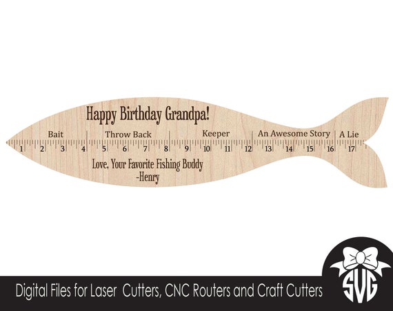 Fish Ruler Funny Gift Father's Day and Grandfather's Day Gift Digital Cut  File Glowforge SVG File Laser Cutting 