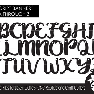 Letras de script A-Z para pancartas y guirnaldas / Archivo de corte digital / Glowforge Cricut Silhouette / Archivo SVG y DXF / Corte láser