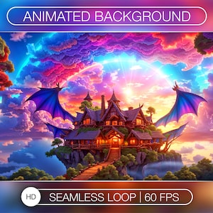 Animated Background for Twitch, Dragon, pink stream overlay, looped background, vtuber background, lofi