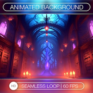 Animated Background for Twitch, Magical library, green stream overlay, looped background, vtuber background, lofi