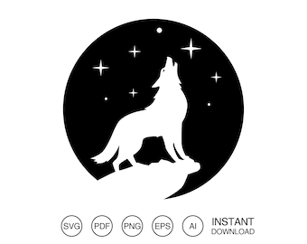 Howling Wolf (svg, png, pdf, eps, ai Files) (Digital Download)