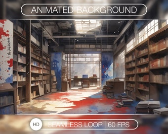 Animated Library Background, Seamless Loop, Grey Stream Overlay
