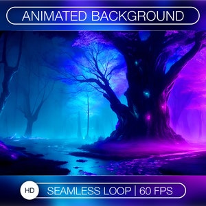 Animated Background for Twitch, Mystical forest, Purple stream overlay, looped background, vtuber background, lofi