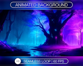 Mystical Forest Animated Background, Purple Stream Overlay (MP4)