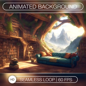 Animated Background for Twitch, Forest library, chocolate stream overlay, looped background, vtuber background, lofi