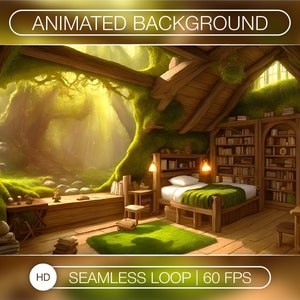 Animated Background for Twitch, Forest bedroom, green stream overlay, looped background, vtuber background, lofi