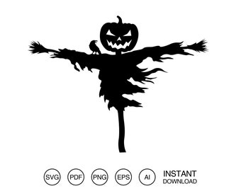 Pumpkin Head Scarecrow SVG, Halloween Vector Graphics (Digital Download)