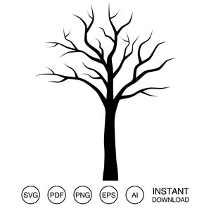 May include: Black silhouette of a bare tree with branches reaching upwards against a white background.