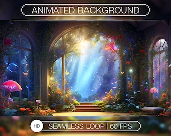 Animated Magical Forest Room Background, Green Stream Overlay (MP4)