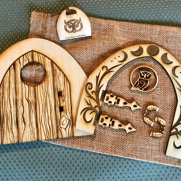 DIY Kit: Spooky Owl in Moon Faerie Door - laser cut wooden self-assembly paintable craft kit for kids and adults, 5" tall