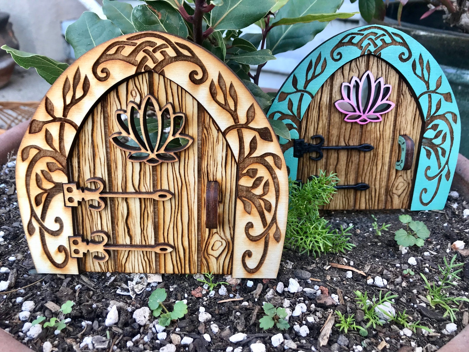Spring Lotus Faerie Door painted and weatherproofed laser Etsy
