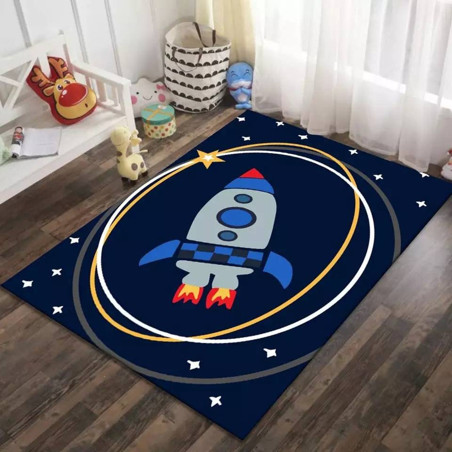 Kids Blue Space Rug/ Outer space Mat/ kids RoomBedroom Etsy