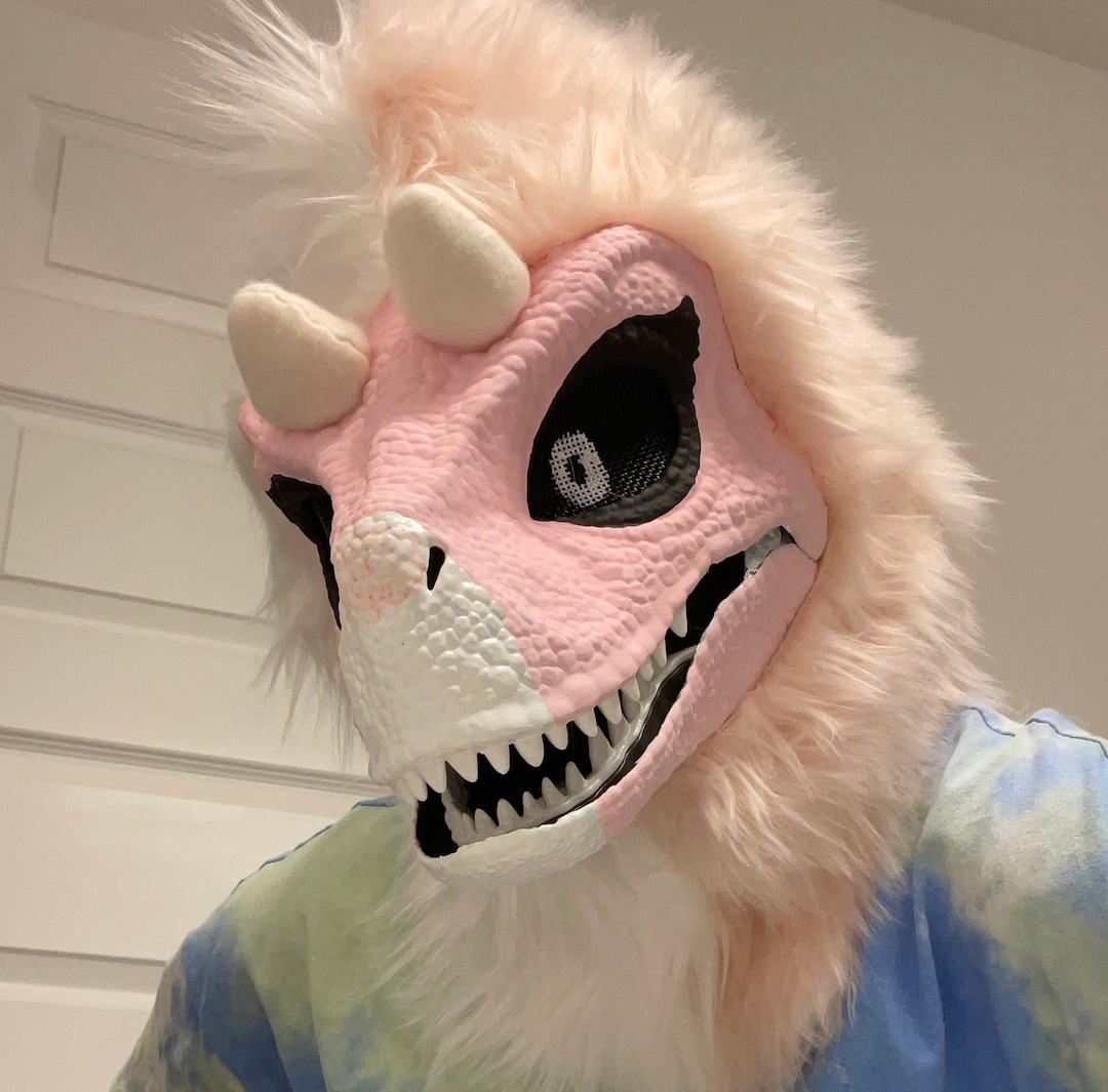 Pink and White Dino Mask 