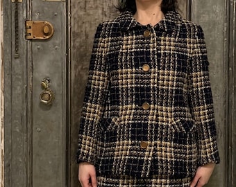 Vintage 60s Brown plaid tweed skirt suit with a knee length A-line skirt small 26&quot; waist Ruth Chagnon Delray beach Nantucket