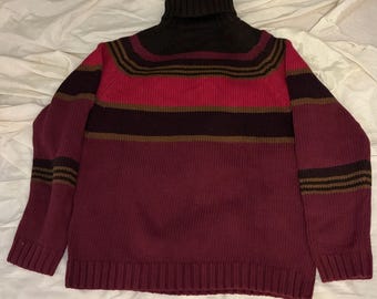 M 80er 90er Jahre Vintage Lands End Rollkragen Baumwolle grobstrick Pullover Kastanienbraun rosa warmer Winter Skipullover
