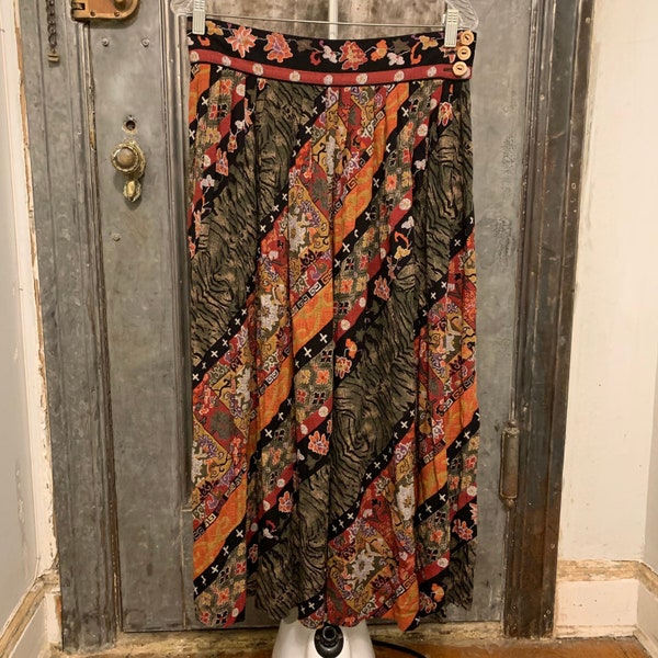 Sz 14 waist 30" to 36" Vintage 80s Platinum Dorothy Schoelen maxi skirt with partial  elastic waist band Bohemian art to wear