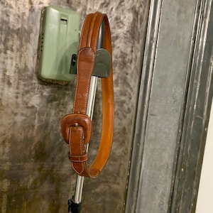 Vintage 70s 80s Donato Finetti Firenze brown leather belt with leather covered buckle 3d piping detailing Waist sizes 29&quot; to 31&quot;