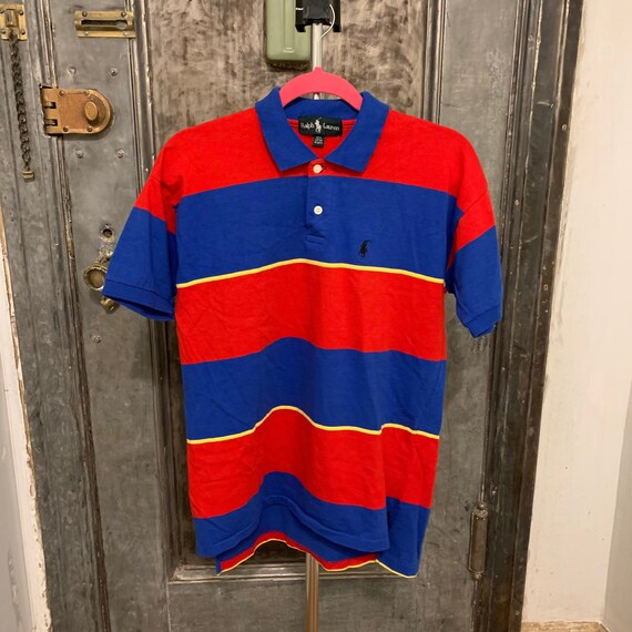 red blue yellow polo shirt
