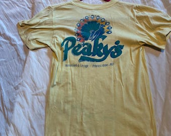 S Vintage 70er 80er Jahre gelbe Tasche bunte Grafik T-Shirt US Bar Maryland Tourist Urlaubsandenken T-Shirt Einzelstich