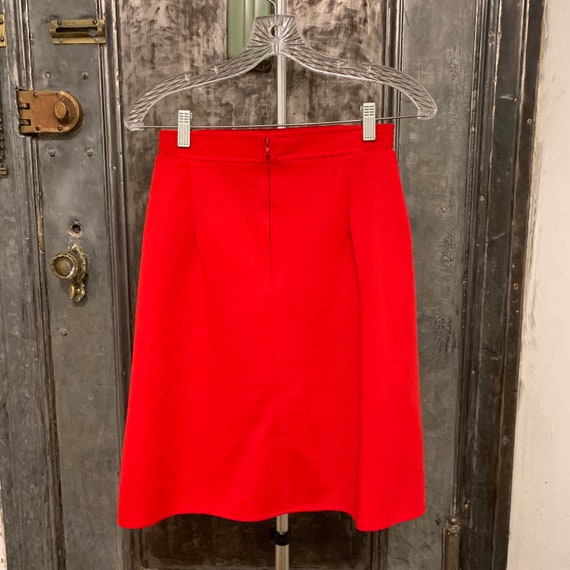 Vintage 70s mod red A-line midi skirt with red wh… - image 6
