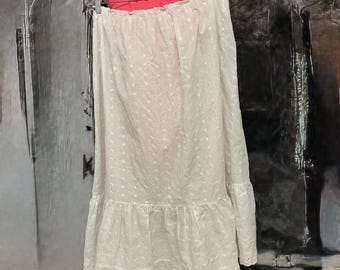 M-2X Vintage cottagecore white eyelet Prairie maxi skirt lace ruffle elastic waist