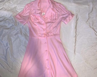 Vintage 60er 70er Jahre mod rosa Kurzarm Polo-Shirt Kleid Kinder Mädchen M L Erwachsene XXS