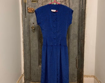 XS S Vintage 80s Colony blue and black dress midi cocktail dress secretary dress 80s does 40s