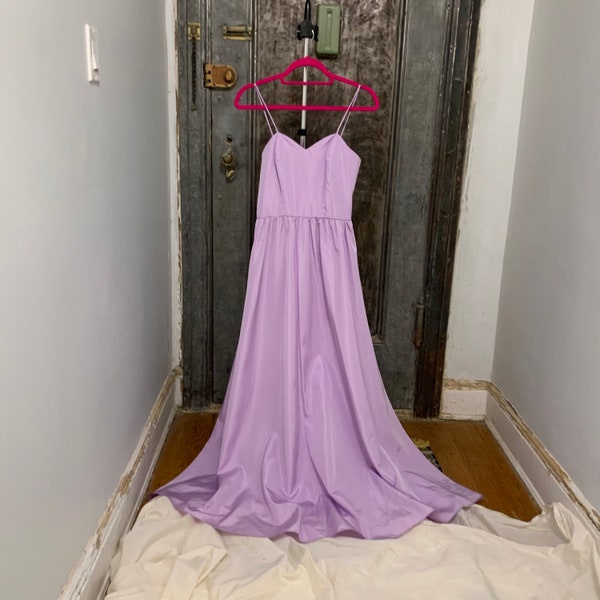 Small Xs Vintage 70s 80s purple lavender sweetheart neckline princess prom maxi dress circle skirt Victorian
