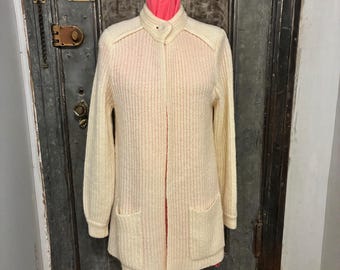 S M Vintage 70er 80er Jahre flauschige grobstrick Wollmischung Creme Duster Strickjacke NWOT