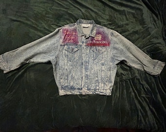 M vintage 80er Jahre Tony Alamo San Francisco Jeansjacke Graffiti Grafik Unisex Schmucksteine