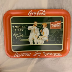 Vintage 1990 Coca-Cola &quot;7 Million a Day&quot; metal tray breakfast tray collector’s item home décor, present, gift retro table set