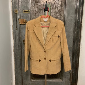 Vintage Size 15/16 Unisex Large  Medium 1970s Castle Square tan Corduroy Blazer jacket coat western retro professor of dark academia