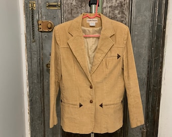 Vintage Größe 15/16 Unisex Large Medium 1970er Jahre Castle Square tan Cord Blazer Jacke Mantel Western Retro Professor of dark Academia