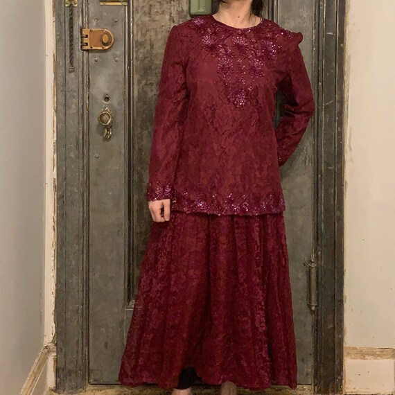 Expose France USA Italy women/'s burgundy velvet dressstretchlong dresslong sleeveparty dressflare skirtmade in USAsize M