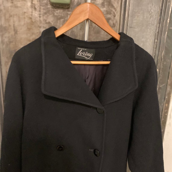 Vintage 80s black wool pea coat with large pocket… - image 4