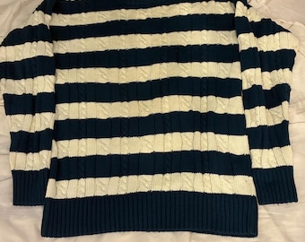 M Vintage 80er 90er Jahre ClayBrooke gestreifter Zopfmuster Fischer Pullover Baumwolle unisex Crewneck