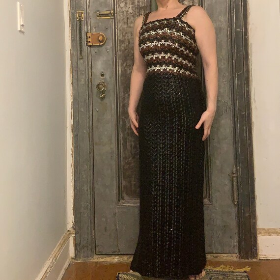 striped sequin maxi dress Amazonica Chiffon Wavy Striped Maxi Dress with Black Sequin Details  RAISA  VANESSA INT