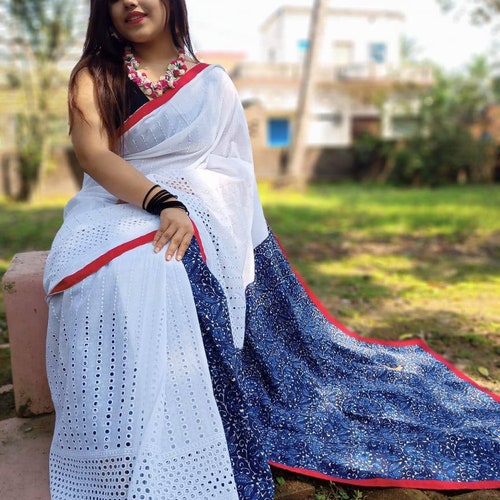 Printed Handloom Saree with out blouse piece Handcrafted shops Bengali Sari, durgapuja specal saree,Free Express Shippin
