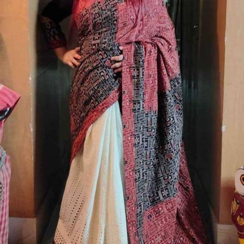 Printed Handloom Saree with out blouse piece Handcrafted shops Bengali Sari, durgapuja specal saree,Free Express Shippin