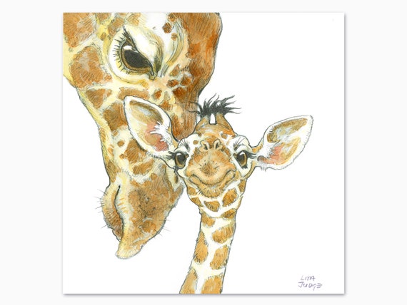 Bebé jirafa y mamá impresión de arte de la portada de Born in - Etsy México