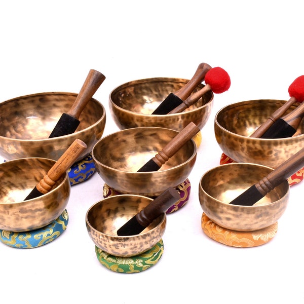 Chakra Frequency tuned Singing Bowls set of 7 -Professional Sound Healing Meditation Healing Bowl seven -Tiger Singing bowls -mallet cushion