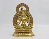 Masterpiece White Tara with frame 12 Inches From Nepal- Cintachakra Statue-Hand Face Painted- Fully Gilded 24k Gold-décor